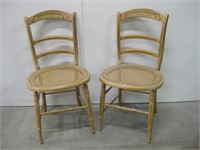 Pair Vintage Caned Bottom Chairs 17"x 16"x 33"