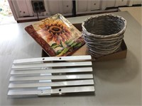 Sunflower decorator plate, basket and metal