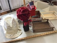Wood boxes, key chains, mini flags, misc