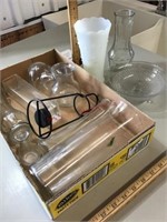 Box of vases, clear glass bowl misc glass