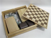 12.5"x 12.5"x 3" Wood Game Board W/Assorted Games