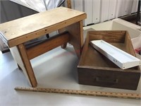 Small wood bench, old wood drawer