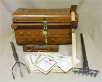 English Metal Trunk with Tools and Ephemera.