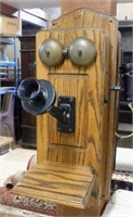American Oak Cased Wall Rotary Telephone.