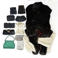 Fur Coats (2) & Purses / Handbags (11) Lot