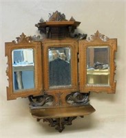 Fine French Carved Walnut Beveled Wall Mirror.