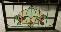 Stained Leaded Glass Wood Framed Window.