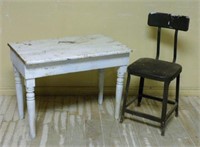 Primitive Painted Table with Metal Chair.
