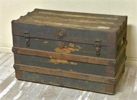Primitive Iron Banded Wooden Trunk.