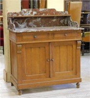 French Marble Top Pine Wash Cabinet.
