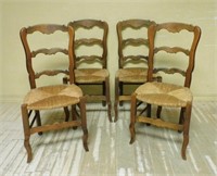 Louis XV Style Rush Woven Seat Oak Chairs.