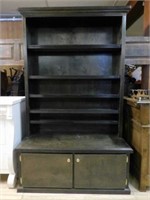 Black Painted Wooden Open Bookcase on Cabinet.