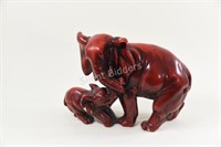 Large Red Ceramic Mother & Baby Elephant
