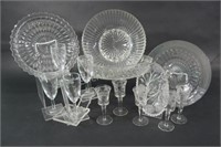 Pressed Glass & Boat Serving Dishes with Stemware