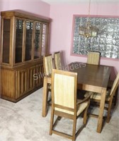Pecan Dining Table & 6 Tweed High Back Chairs