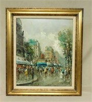 Paris Street Scene Oil on Canvas, Signed.