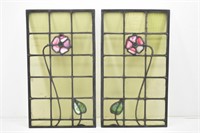 Pair of Floral, Leaded Art Glass Panels