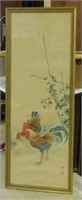 Chinese Scroll Painting of a Chicken and Rooster.