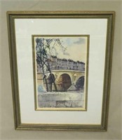 "Paris Le Pont Marie Watercolor, Signed M. Teller.