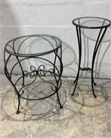 Two Metal Tables with Glass Tops M12B
