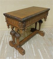 Neo Renaissance Dolphin Footed Oak Games Table.