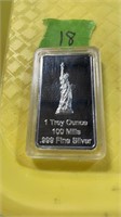 One troy ounce silver bar