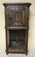 Neo Gothic Figural Carved Oak Cabinet.