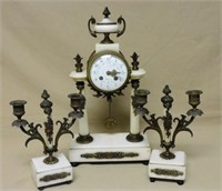 French G. Megnin Marble Portico Clock Set.