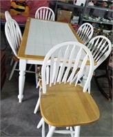 Tile Top Dining Table W/ 6 Chairs & 1 Bar Stool