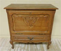 Louis XV Style Oak Drop Front Bar Cabinet.