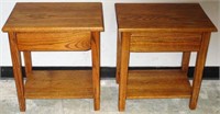 Pair of Oak Single Hidden Drawer End Tables