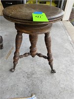 Antique Piano Stool w/Claw Ball Glass Feet