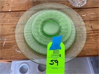 5 Assorted Green Glassware Plates