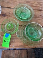 6 Assorted Green Glassware