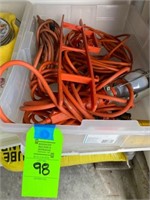 Assorted Extension Cords, Lights & Tote