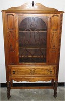 Antique Single Drawer Glass Door Oak China Cabinet