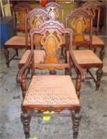 6 Victorian Style Fancy Carved Oak Dining Chairs