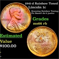 1941-d Rainbow Toned Lincoln 1c Grades GEM+ Unc RB