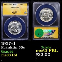 1957-d Franklin 50c Graded ms63 fbl