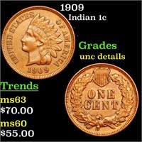 1909 Indian 1c Grades Unc Details