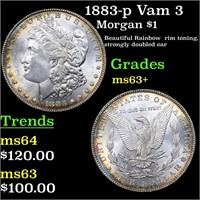 1883-p Vam 3 Morgan $1 Grades Select+ Unc