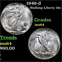 1946-d Walking Liberty 50c Grades Choice Unc