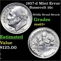 195?-d Mint Error Roosevelt 10c Grades Select+ Unc