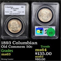 1893 Columbian Old Commem 50c Graded ms63