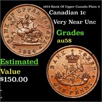 1854 Bank Of Upper Canada Plain 4 Canadian 1c Grad