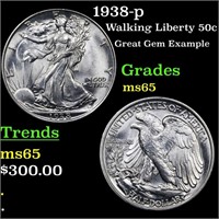 1938-p Walking Liberty 50c Grades GEM Unc