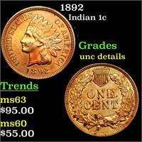 1892 Indian 1c Grades Unc Details