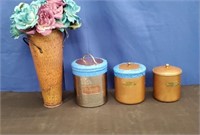 Box Tin Flower Vase, 3 Mystery Canisters