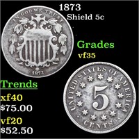 1873 Shield 5c Grades vf++