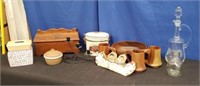 Box Wood Bowl & Cups, Decanter, Decor